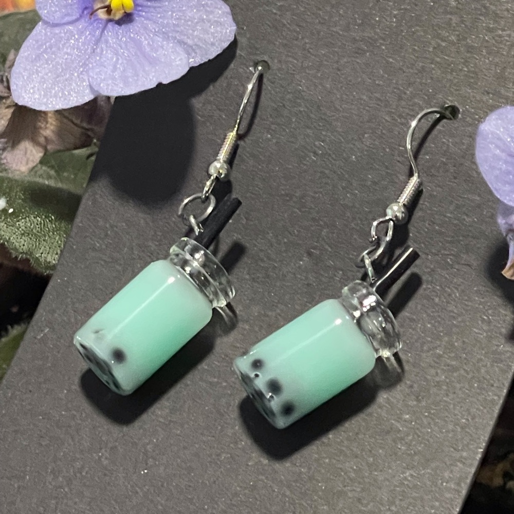 Teal boba earrings 🧋